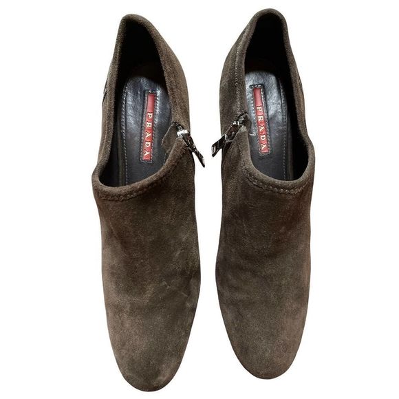 Prada Brown Suede Ankle Bootie 37 - Picture 2 of 9